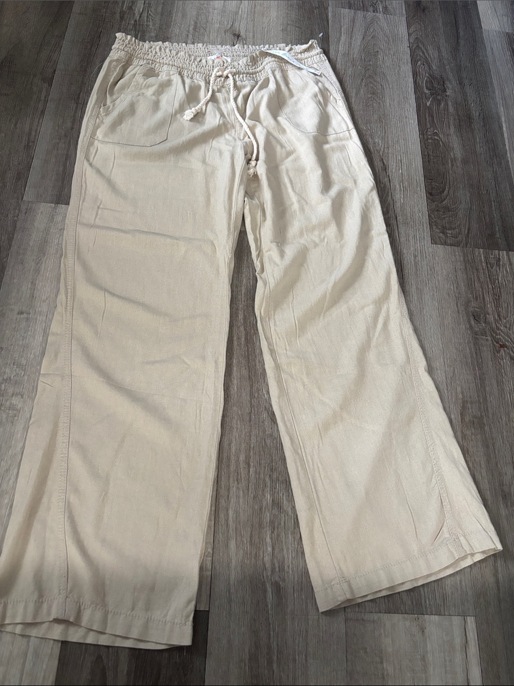 Wide Leg Drawstring Pants in Beige
